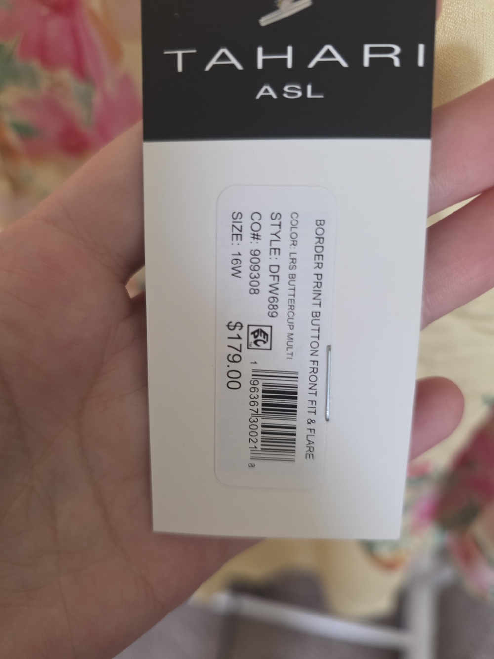 Tahari ASL Lemon Floral Belted Dress Pink Blooms Placed (Snag) 16W Long Sleeve - Picture 9 of 12